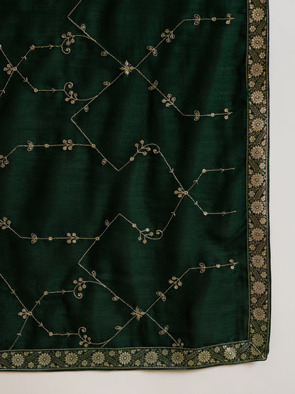 Indo Era Green Embroidered Straight Kurta Trousers With Dupatta set