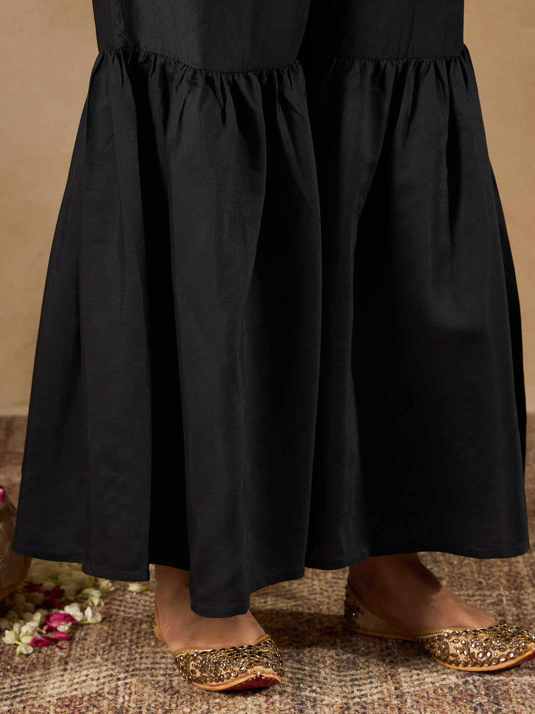Indo Era Black Embroidered Straight Kurta Sharara With Dupatta  Set