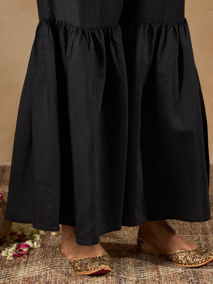 Indo Era Black Embroidered Straight Kurta Sharara With Dupatta  Set