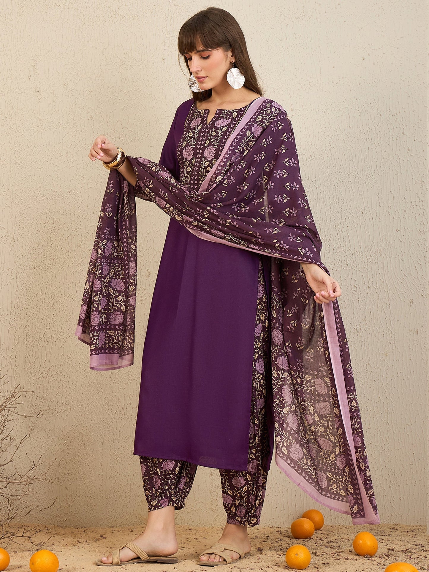Indo Era Burgundy Yoke Design Straight Kurta Salwar With Dupatta set
