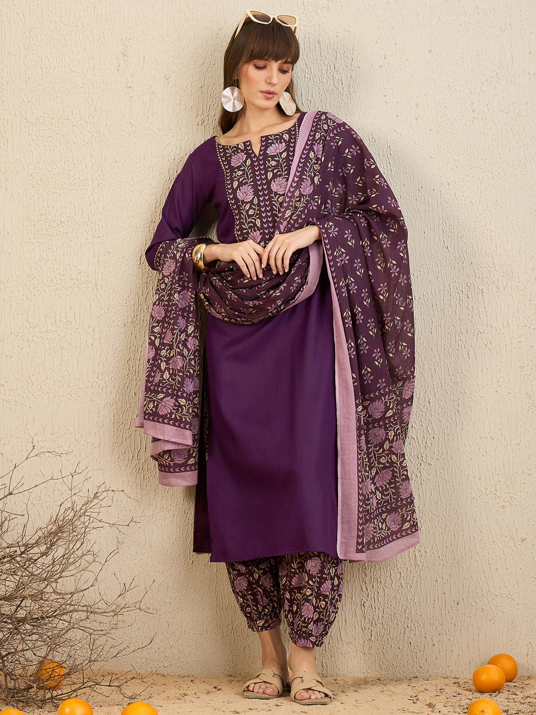 Indo Era Burgundy Yoke Design Straight Kurta Salwar With Dupatta set