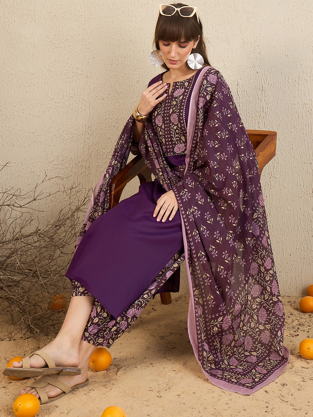 Indo Era Burgundy Yoke Design Straight Kurta Salwar With Dupatta set