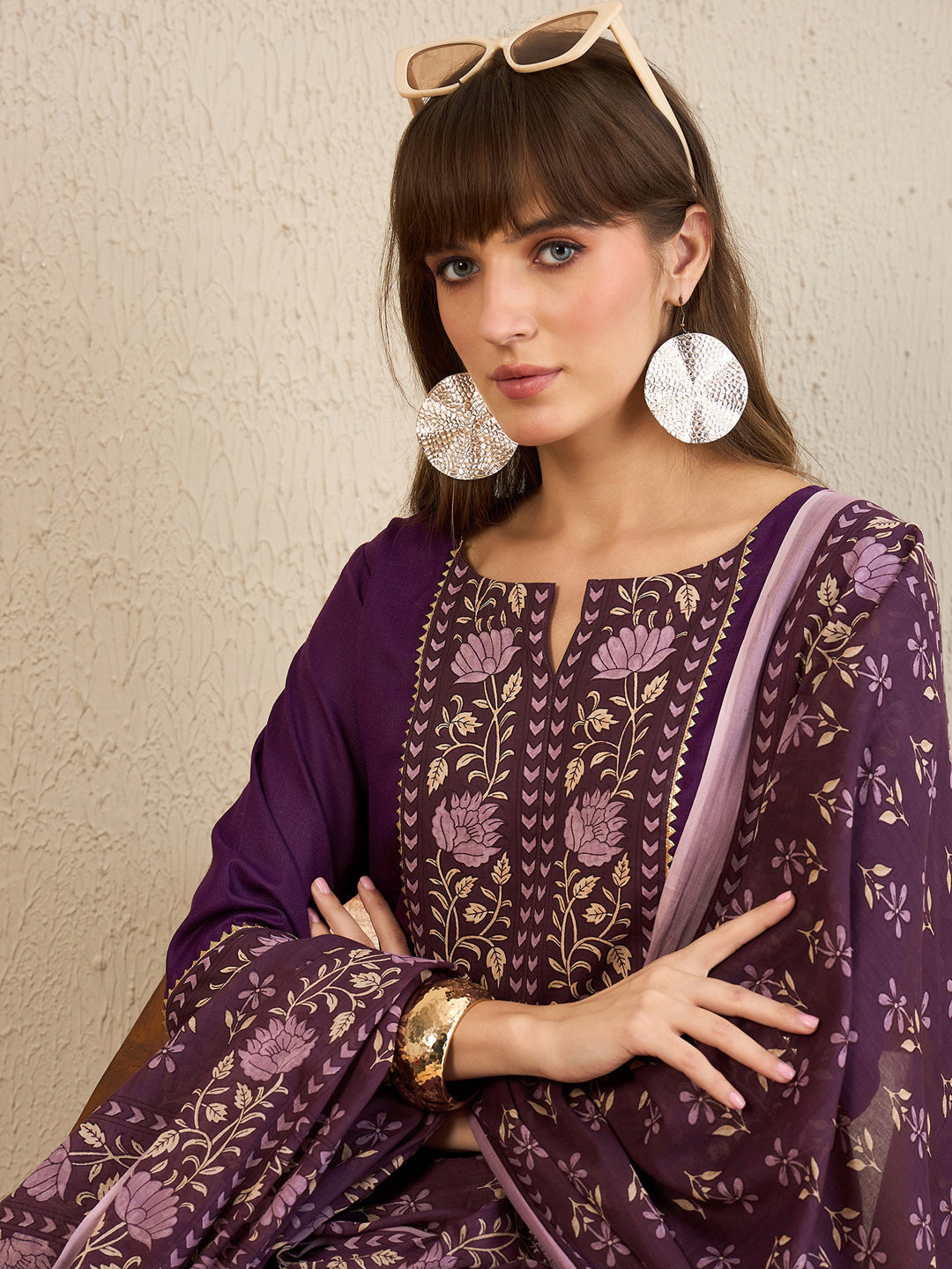 Indo Era Burgundy Yoke Design Straight Kurta Salwar With Dupatta set