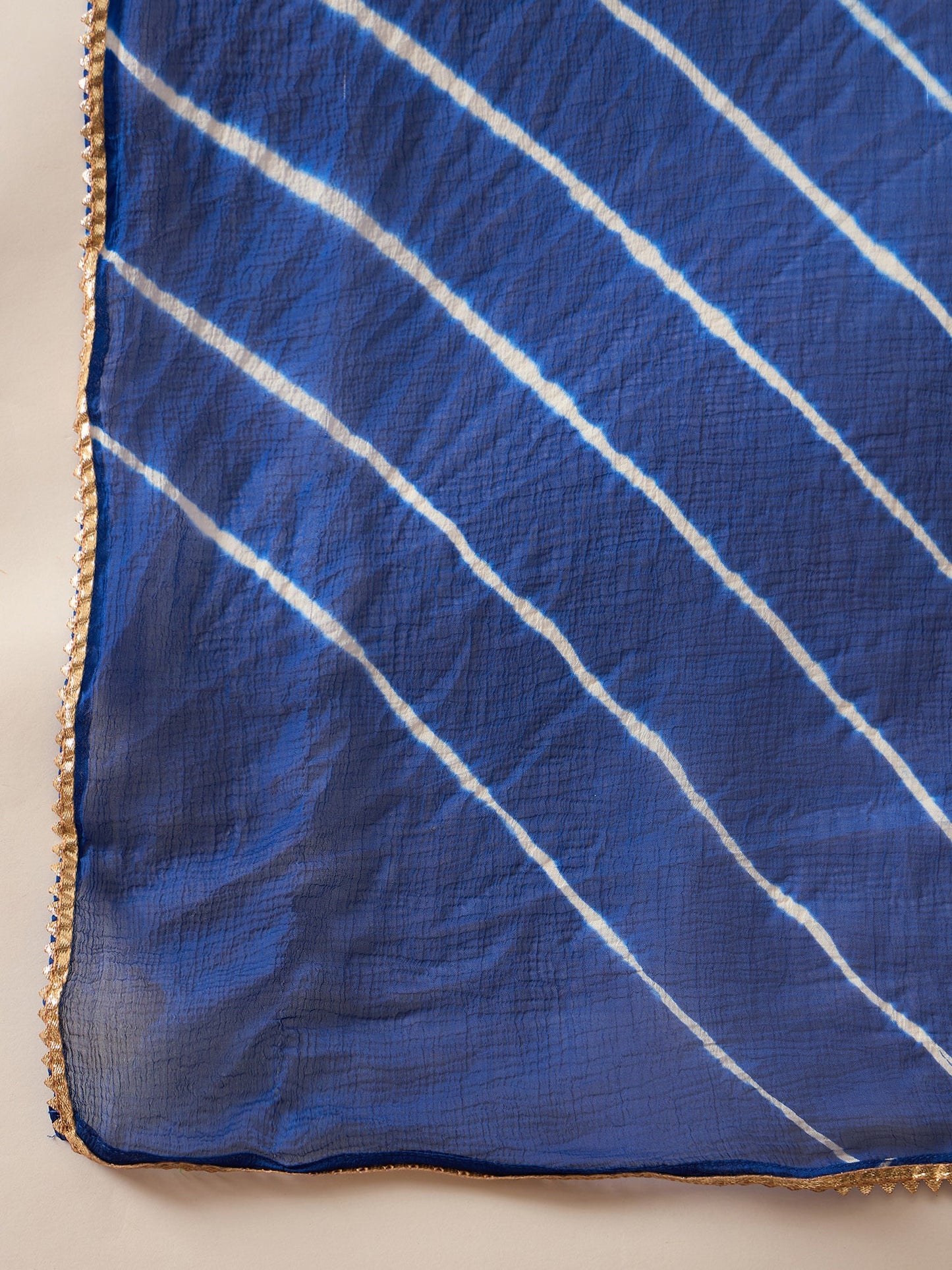 Indo Era Blue Printed Straight Kurta Trousers With Dupatta set