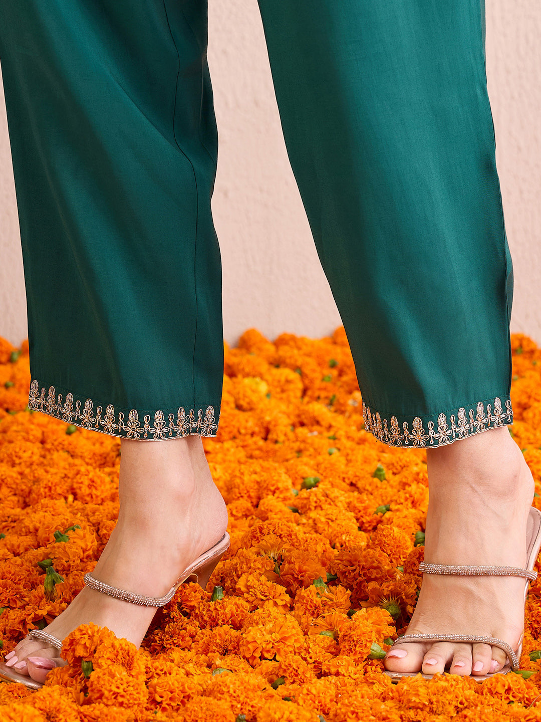 Indo Era Magenta Embroidered Straight Kurta Trousers With Dupatta Set