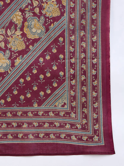 Indo Era Burgundy Printed Straight Kurta Salwar With Dupatta set