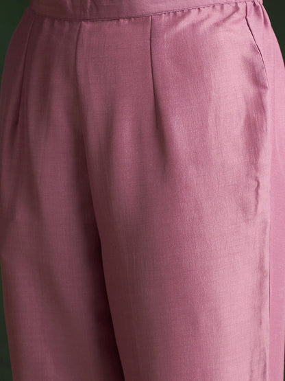 Mauve Embroidered Straight Kurta Trousers With Dupatta set