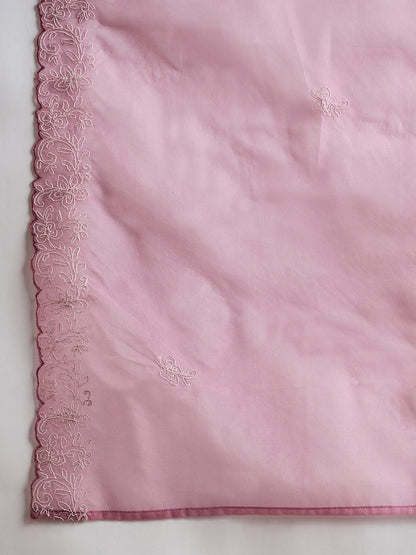 Mauve Embroidered Straight Kurta Trousers With Dupatta set