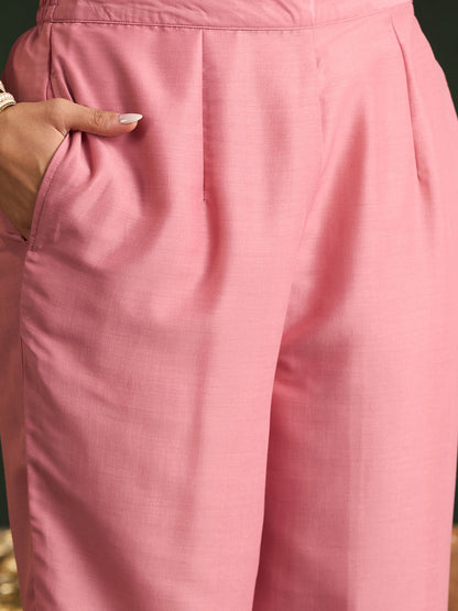 Mauve Embroidered A-Line Kurta Trousers With Dupatta set