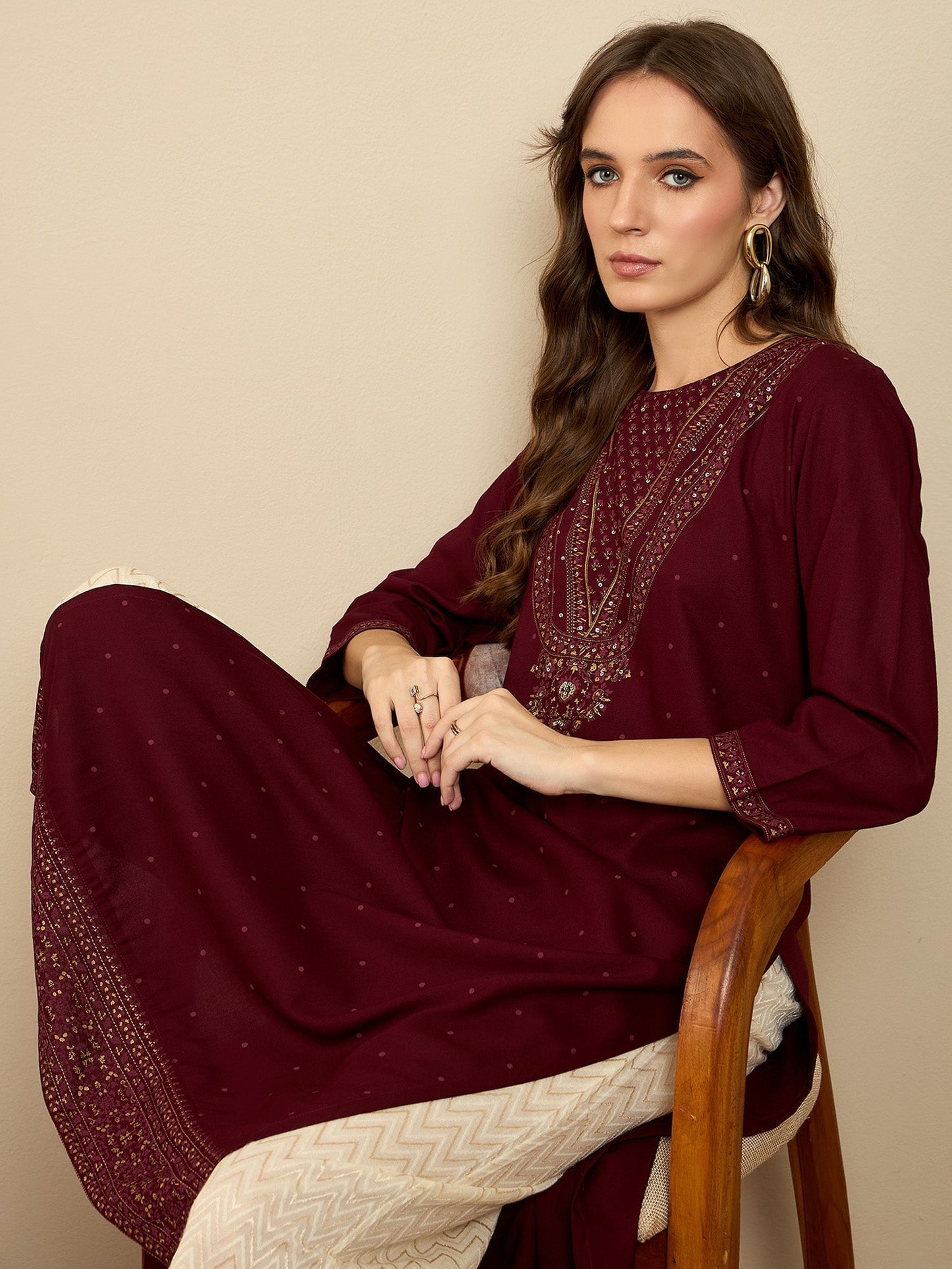 Maroon Printed Straight Kurtas
