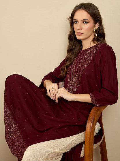 Maroon Printed Straight Kurtas