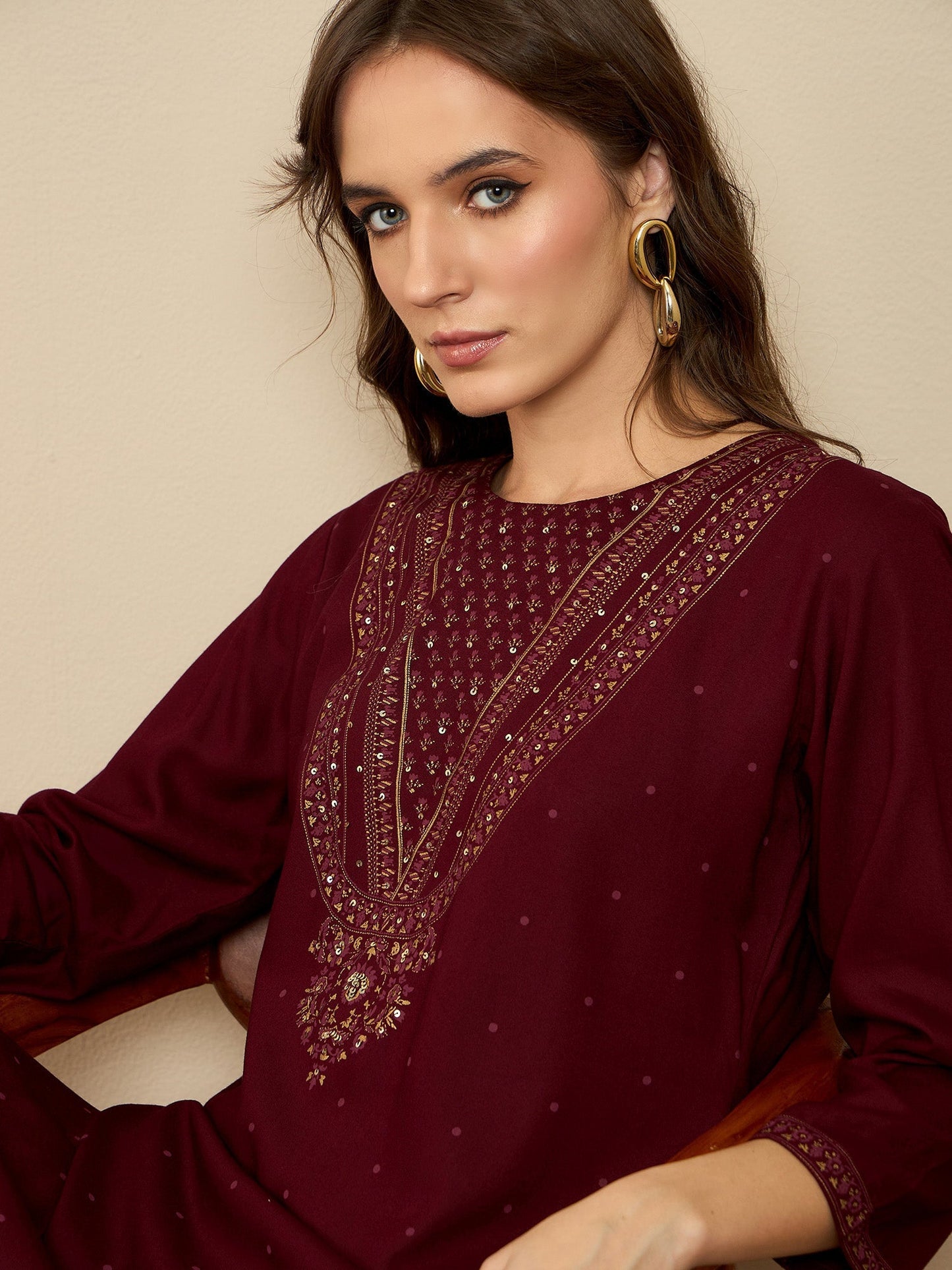 Maroon Printed Straight Kurtas