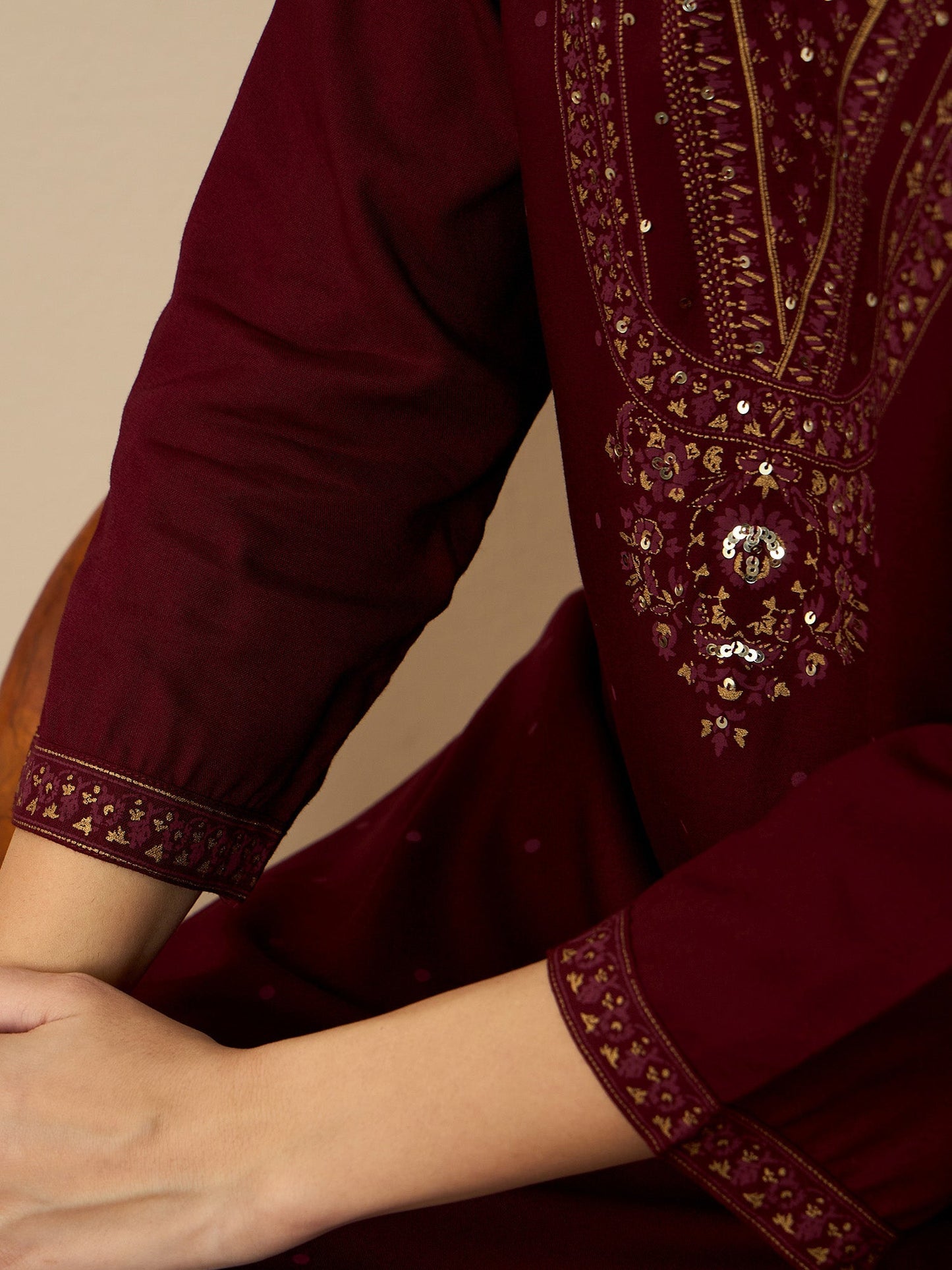 Maroon Printed Straight Kurtas