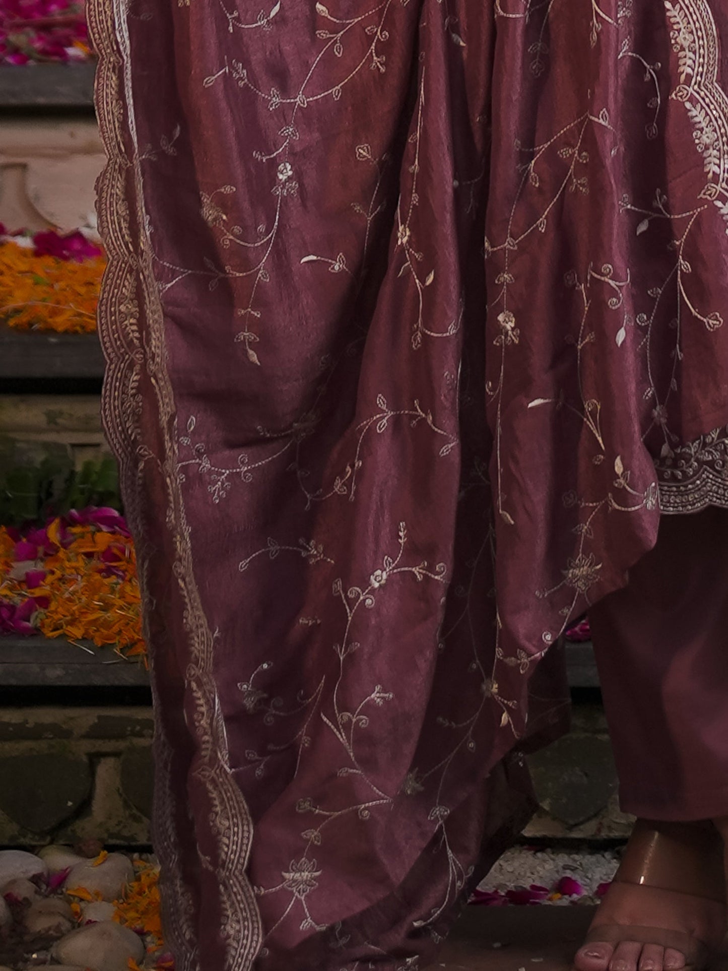 Mauve embroidered Kurta with Trousers with dupatta