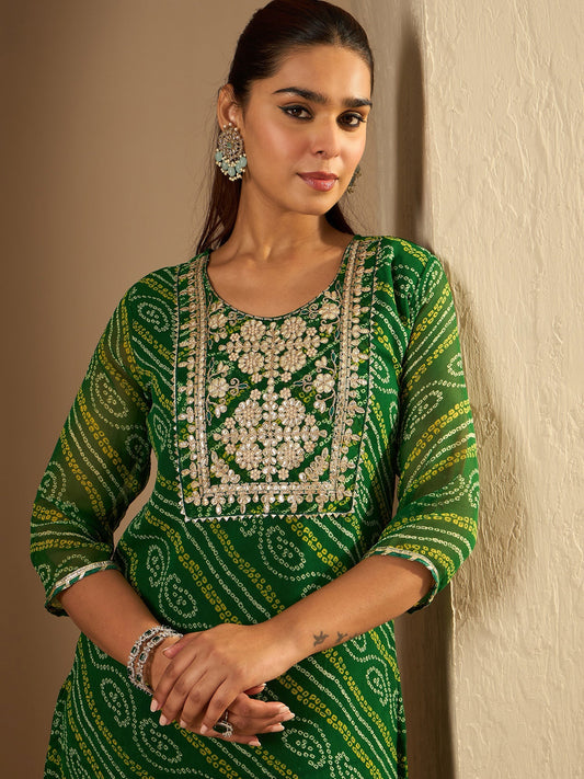 Indo Era Green Printed Straight Kurtas