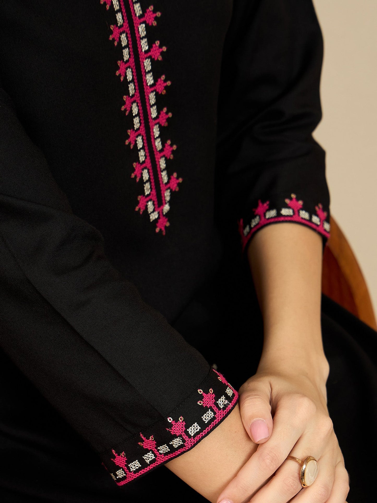 Black Embroidered Straight Kurtas