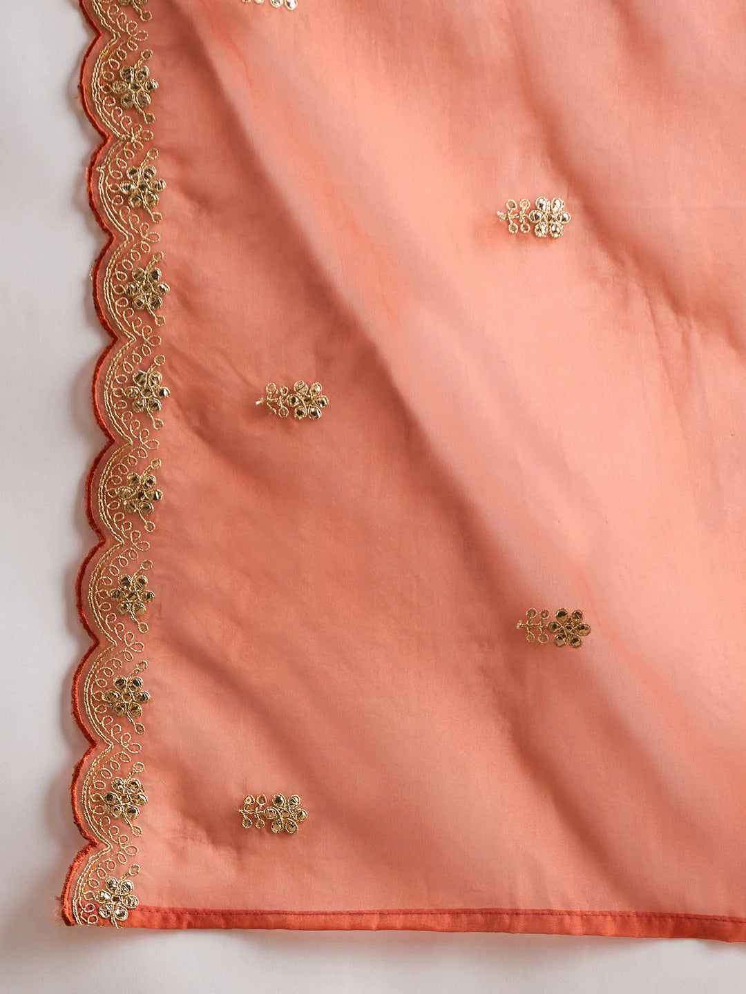 Rust Embroidered Straight Kurta Trousers With Dupatta set