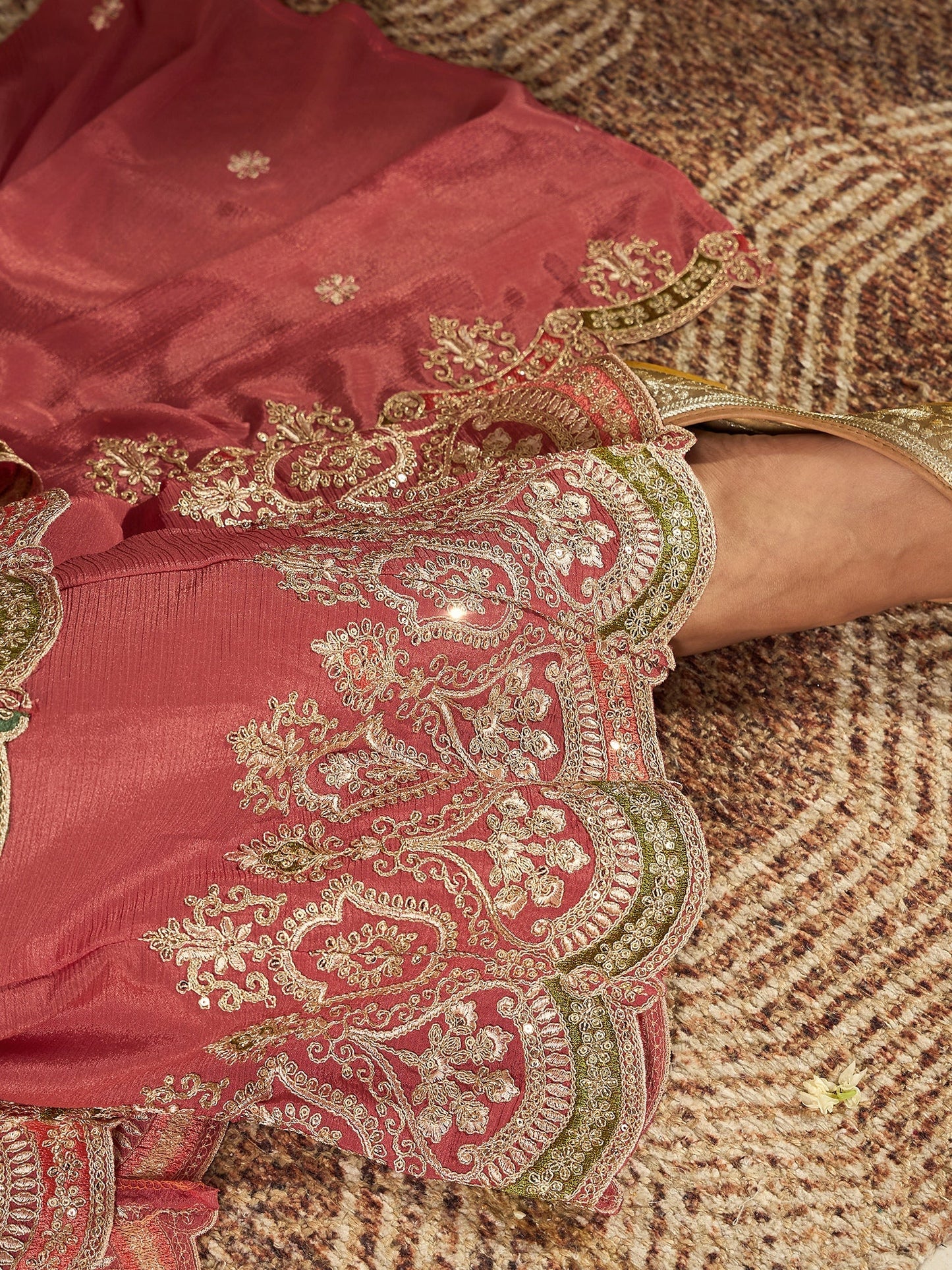 Multi Embroidered A-Line Kurta Palazzos With Dupatta set
