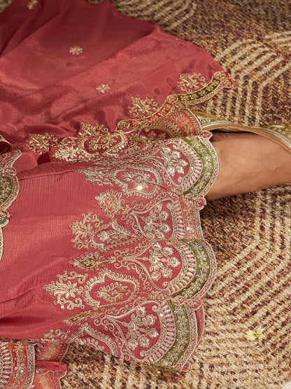 Multi Embroidered A-Line Kurta Palazzos With Dupatta set
