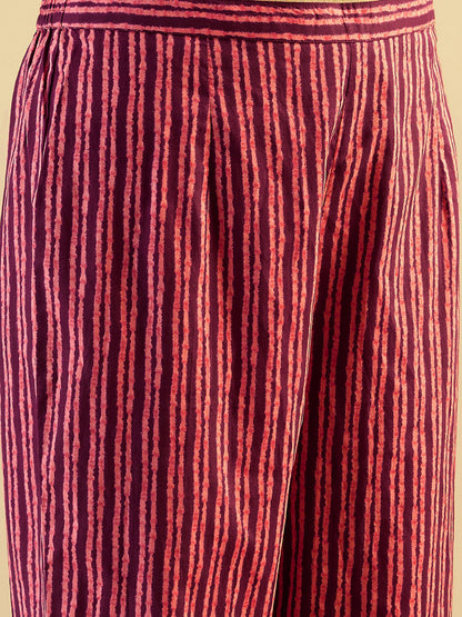 Indo Era Burgundy Printed A-Line Kurta Trousers Set