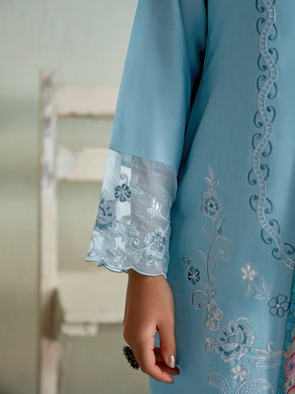 Indo Era Blue Embroidered Straight Kurta Trousers With Dupatta set