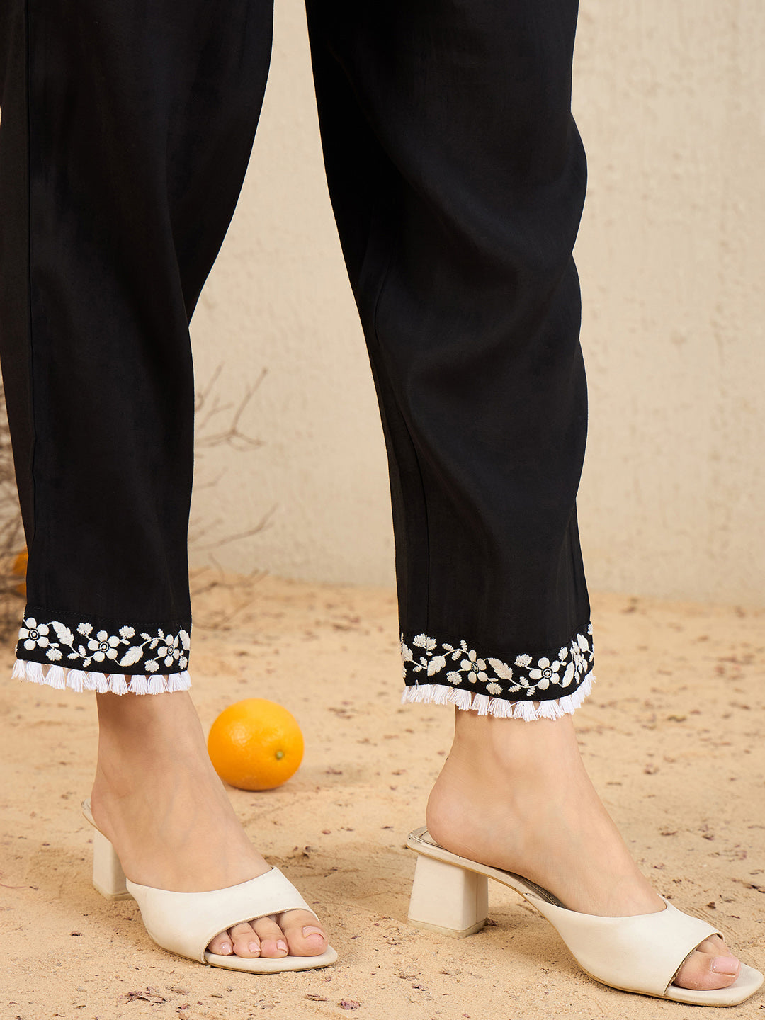 Indo Era Black Embroidered Straight Kurta Trousers With Dupatta set