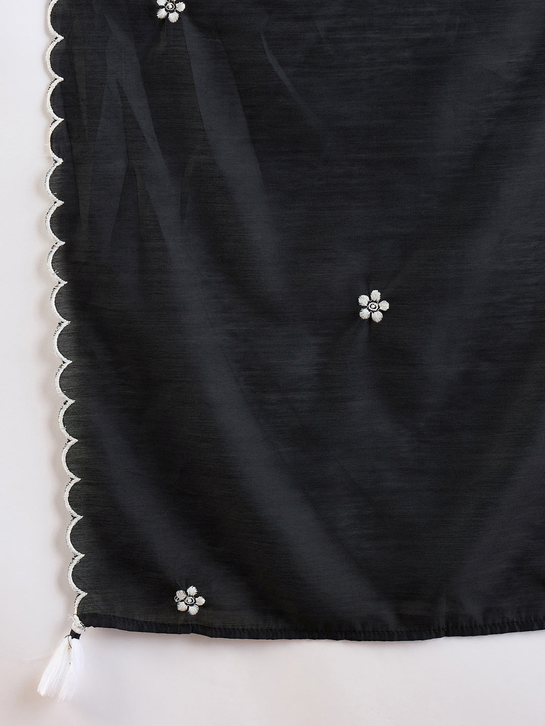 Indo Era Black Embroidered Straight Kurta Trousers With Dupatta set