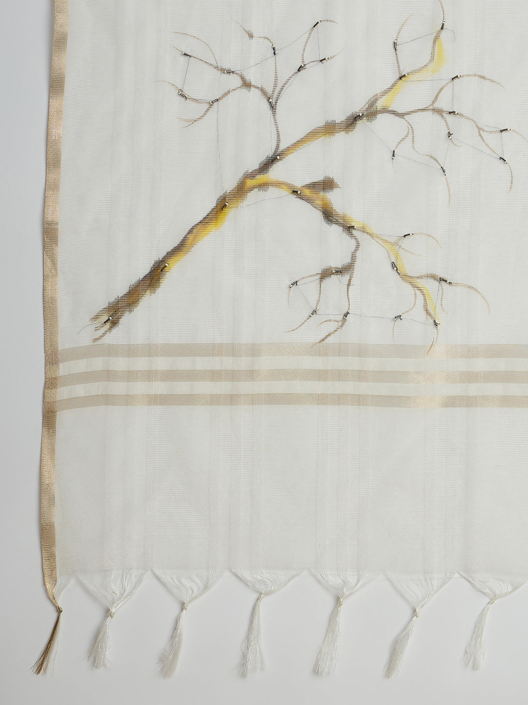 Indo Era Cream Embroidered Straight Kurta Trousers With Dupatta Set