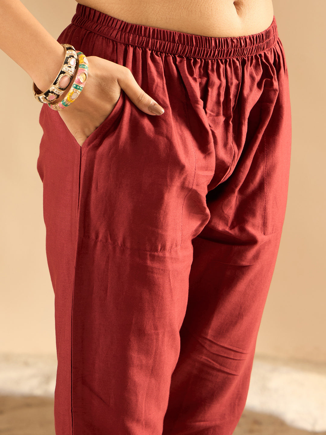 Maroon Embroidered Straight Kurta Trousers With Dupatta Set
