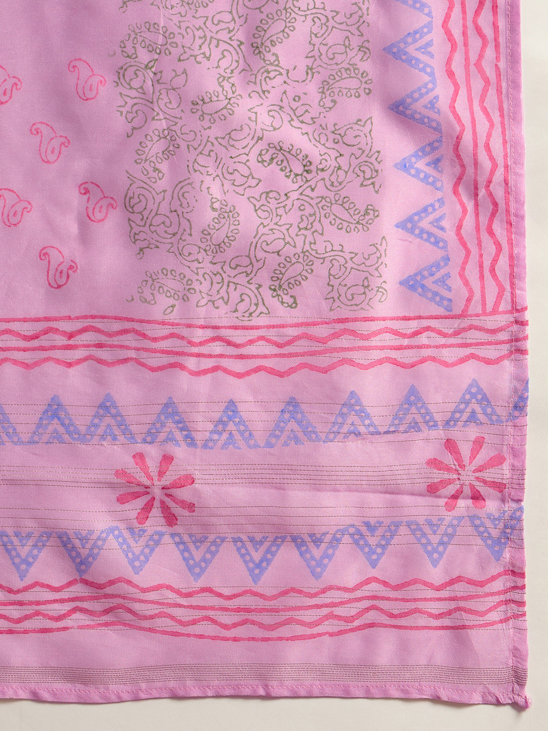 Lavender Embroidered Straight Kurta Trousers With Dupatta Set