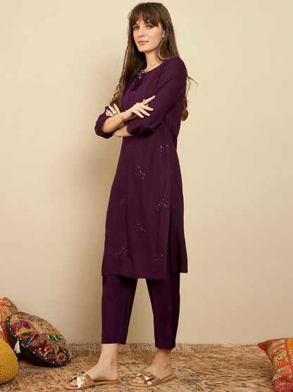 Indo Era Burgundy Embroidered Straight Kurtas