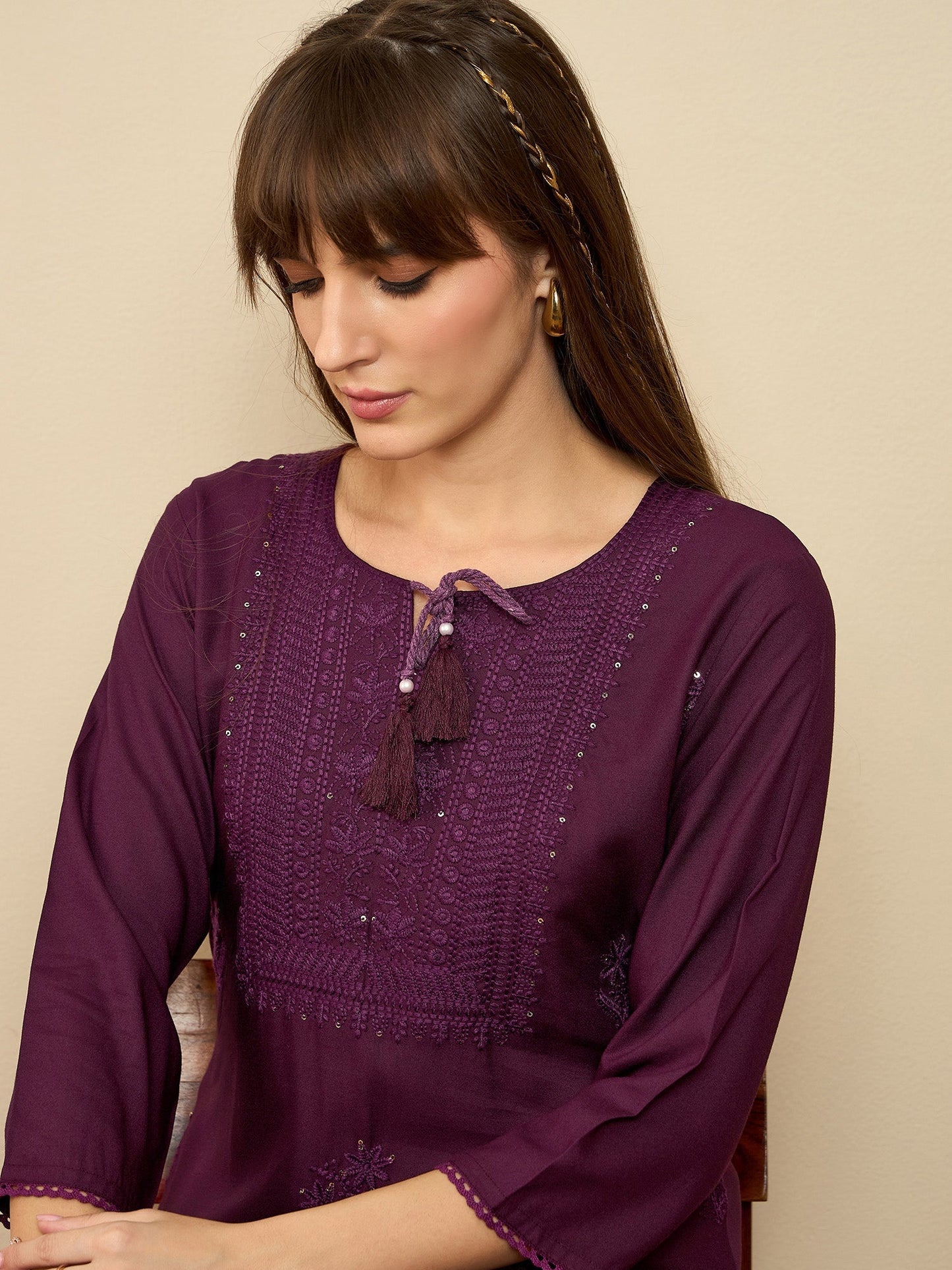 Indo Era Burgundy Embroidered Straight Kurtas