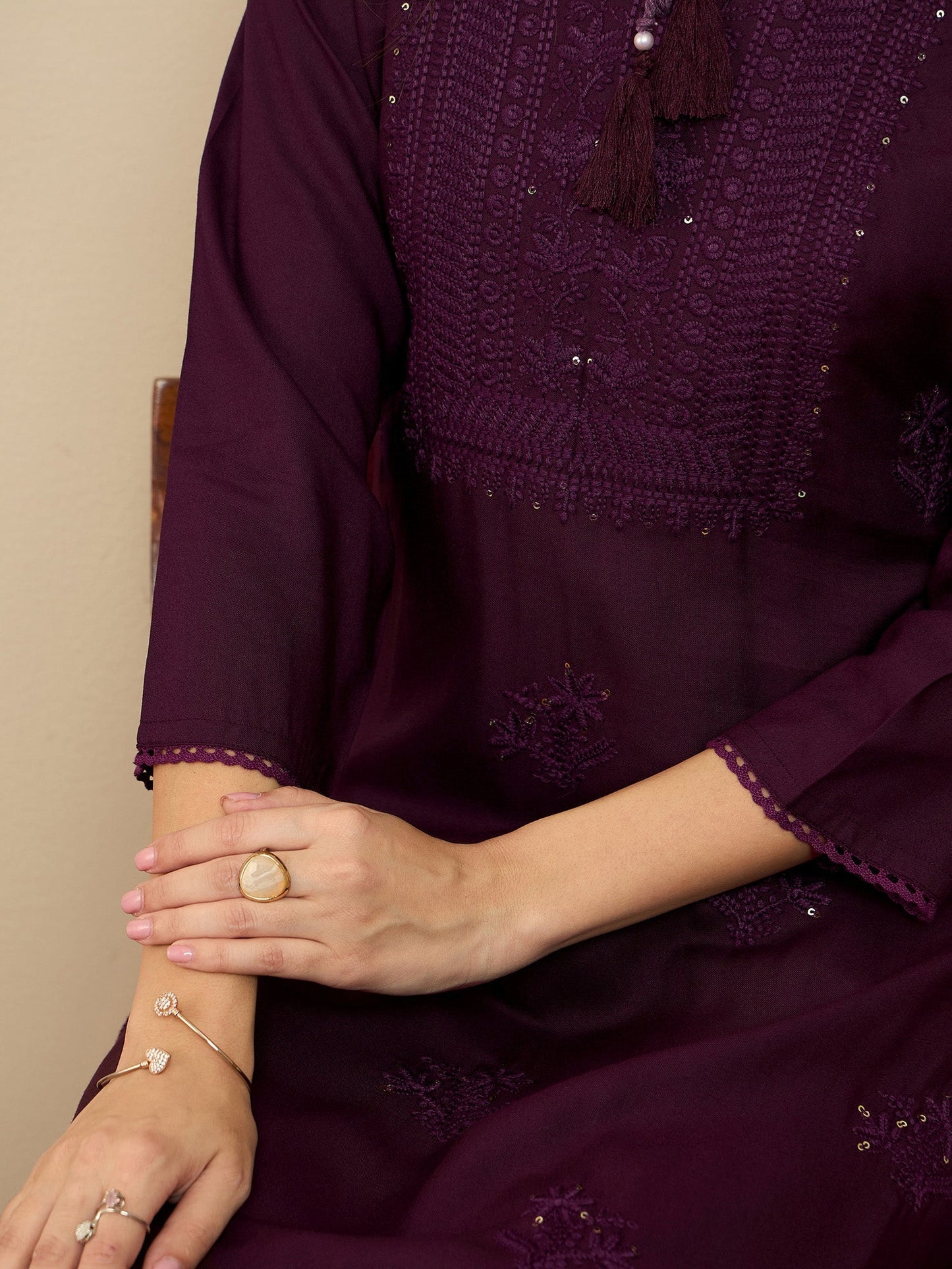 Indo Era Burgundy Embroidered Straight Kurtas