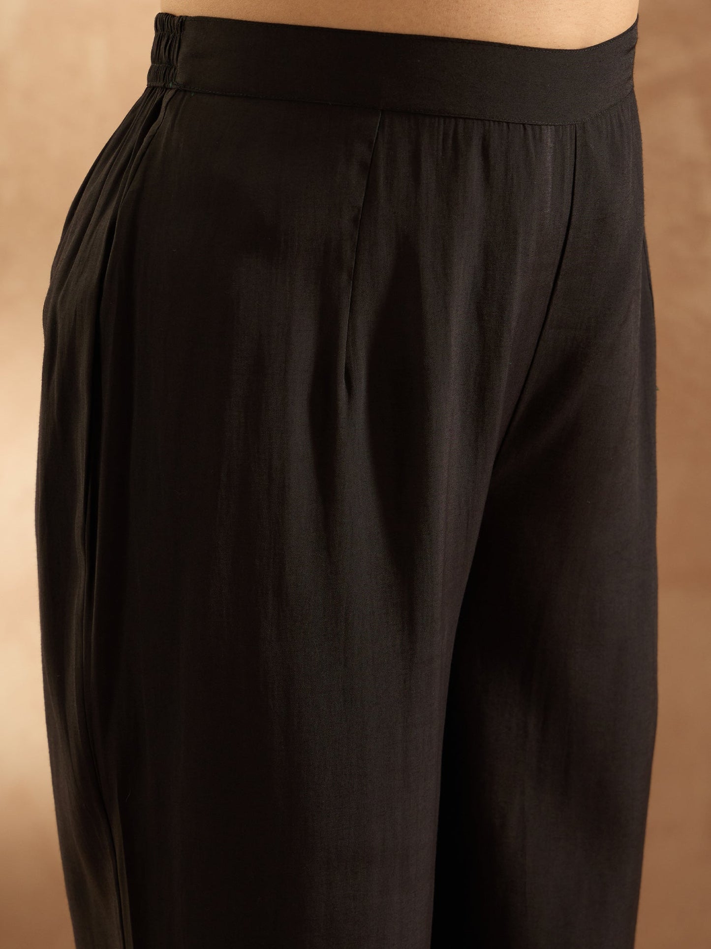 Indo Era Black Embroidered Straight Kurta Trousers  Set