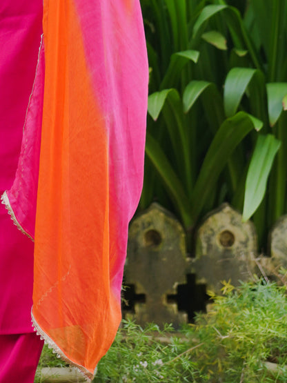 Indo Era Magenta Embroidered Straight Kurta Trousers With Dupatta set