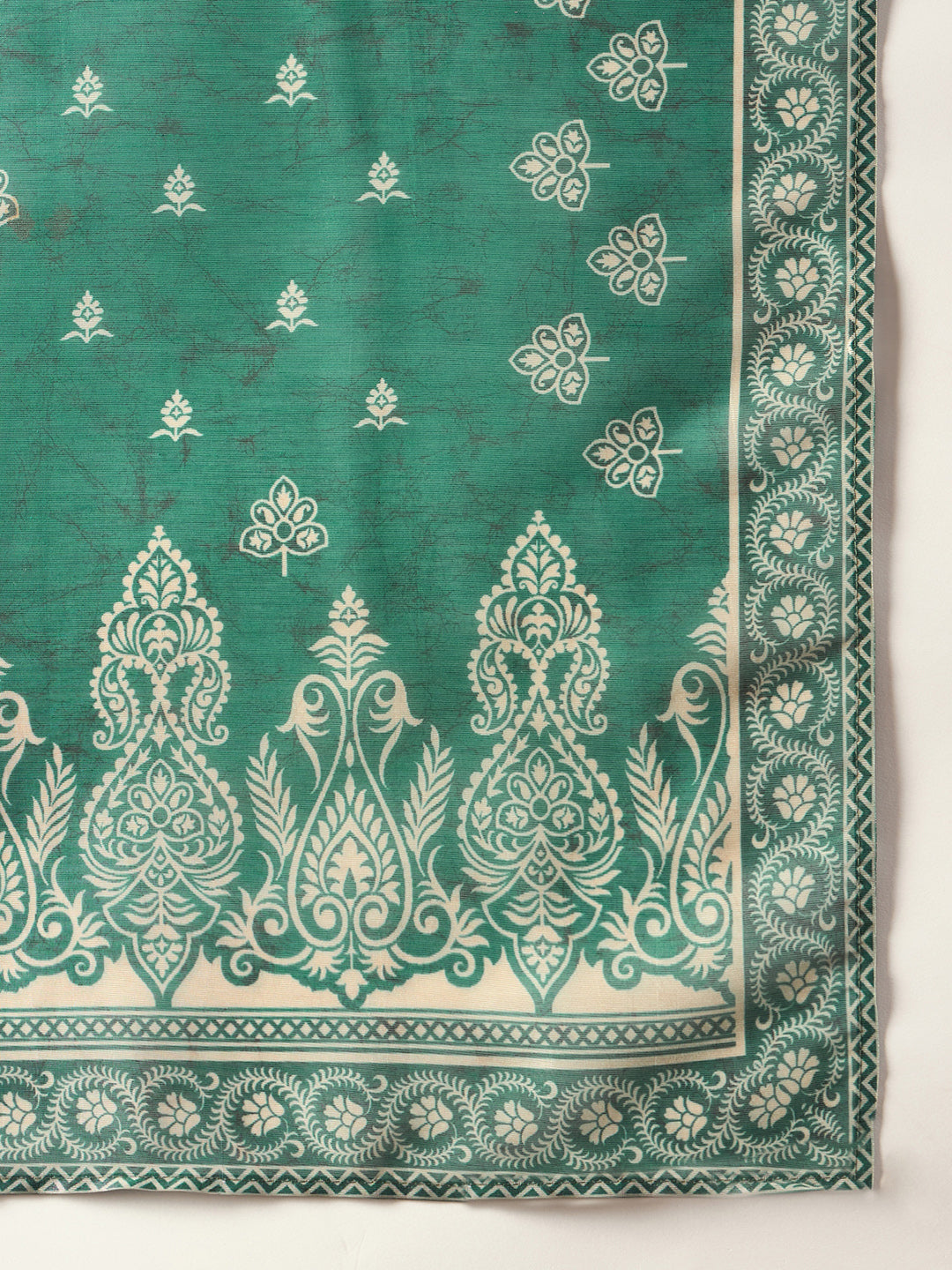 Indo Era Green Embroidered Straight Kurta Trousers With Dupatta Set