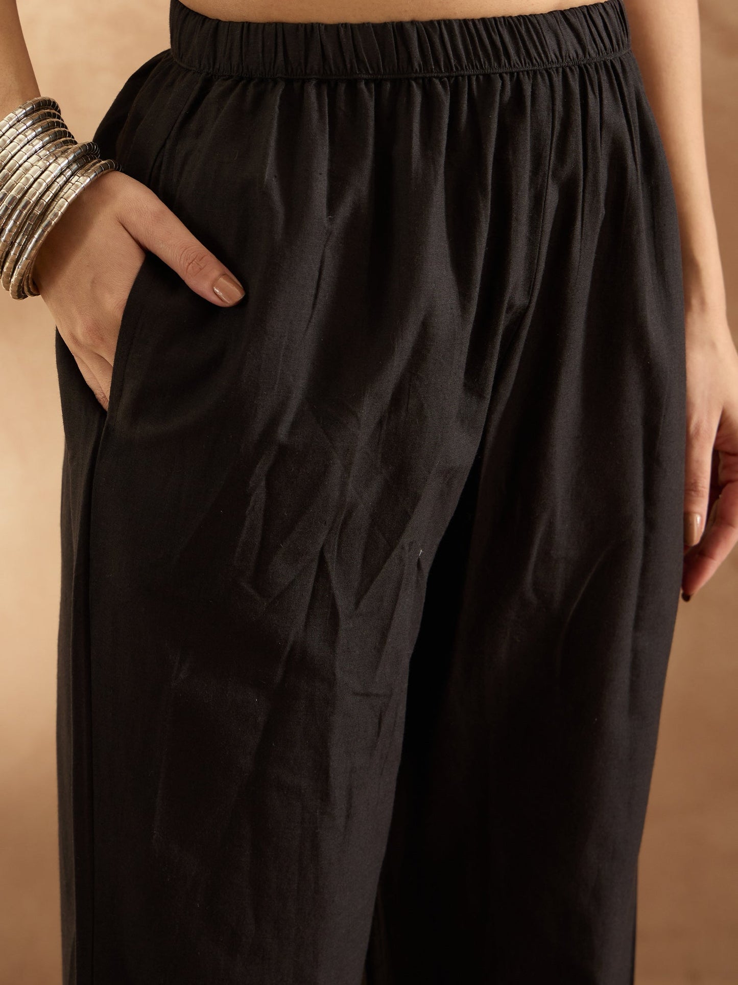 Indo Era Black Embroidered Straight Kurta Trousers set