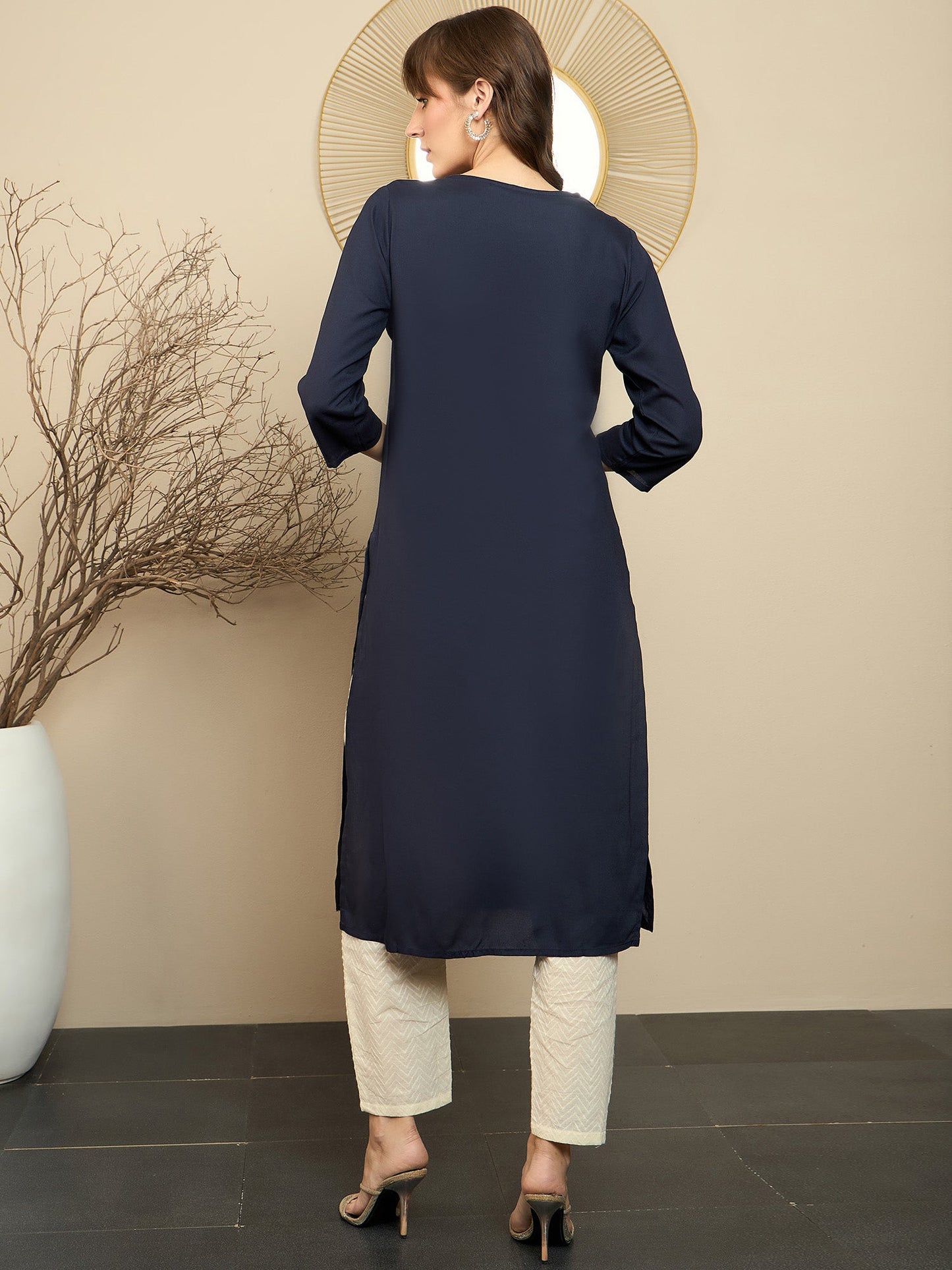 Indo Era Blue Ethnic Motifs Embroidered Sequinned Kurta