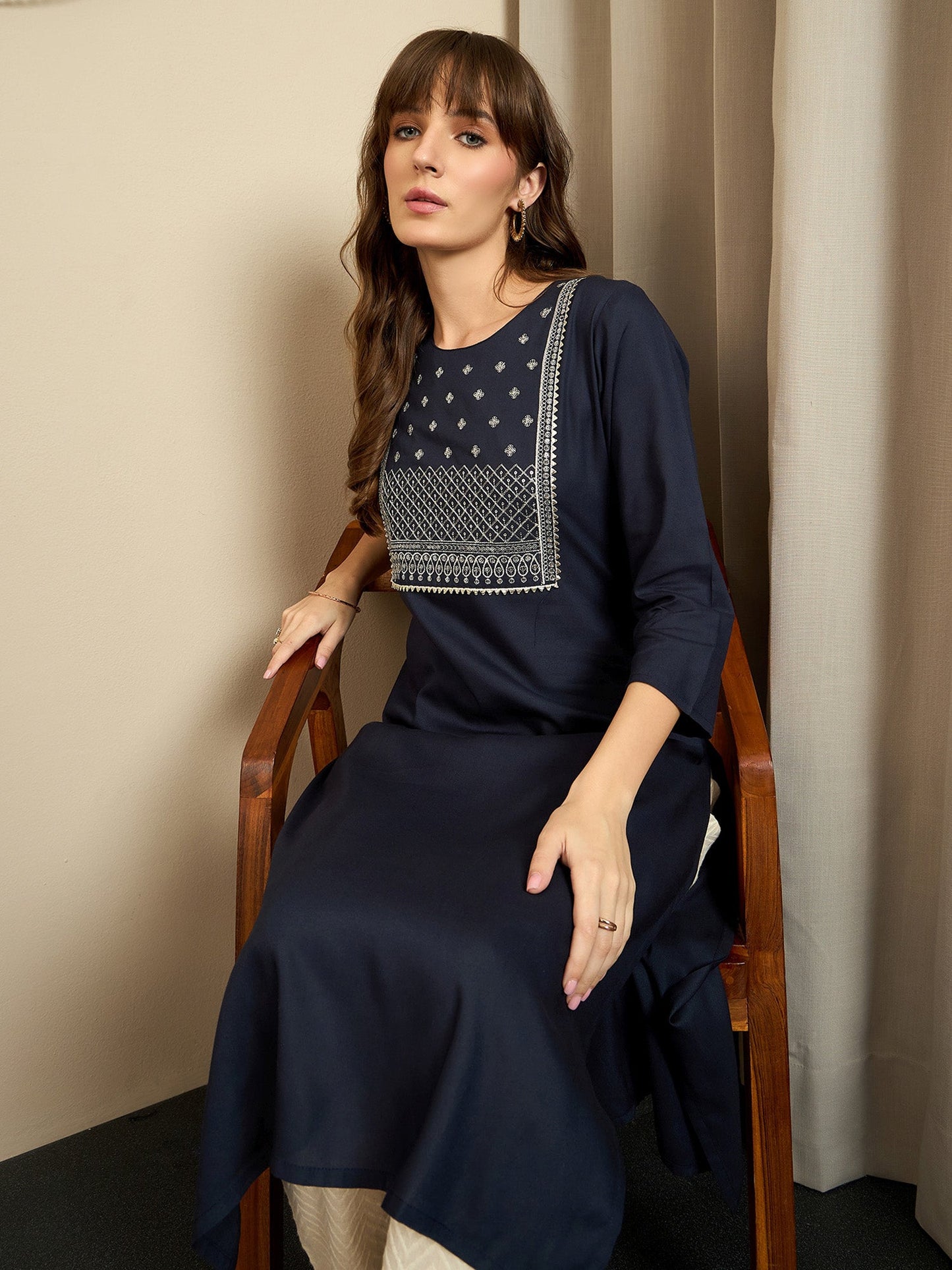Indo Era Blue Ethnic Motifs Embroidered Sequinned Kurta