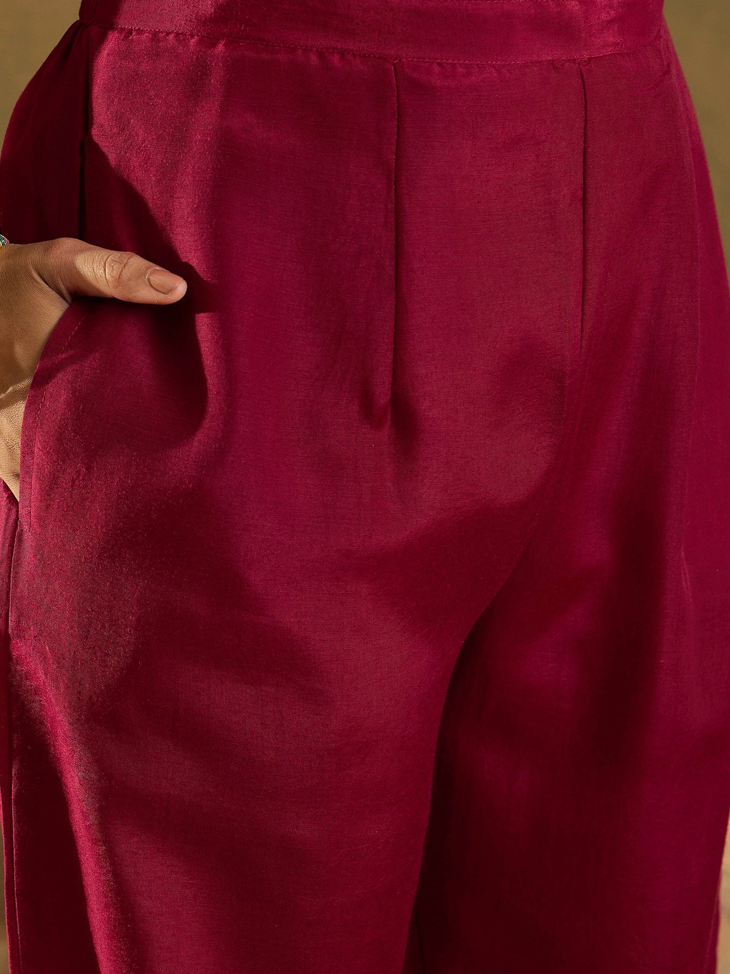 Maroon Embroidered Straight Kurta Trousers With Dupatta Set