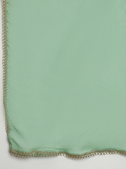 Indo Era Green Embroidered Straight Kurta Trousers With Dupatta Set