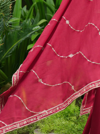 Red Embroidered Anarkali Kurta Trousers With Dupatta Set