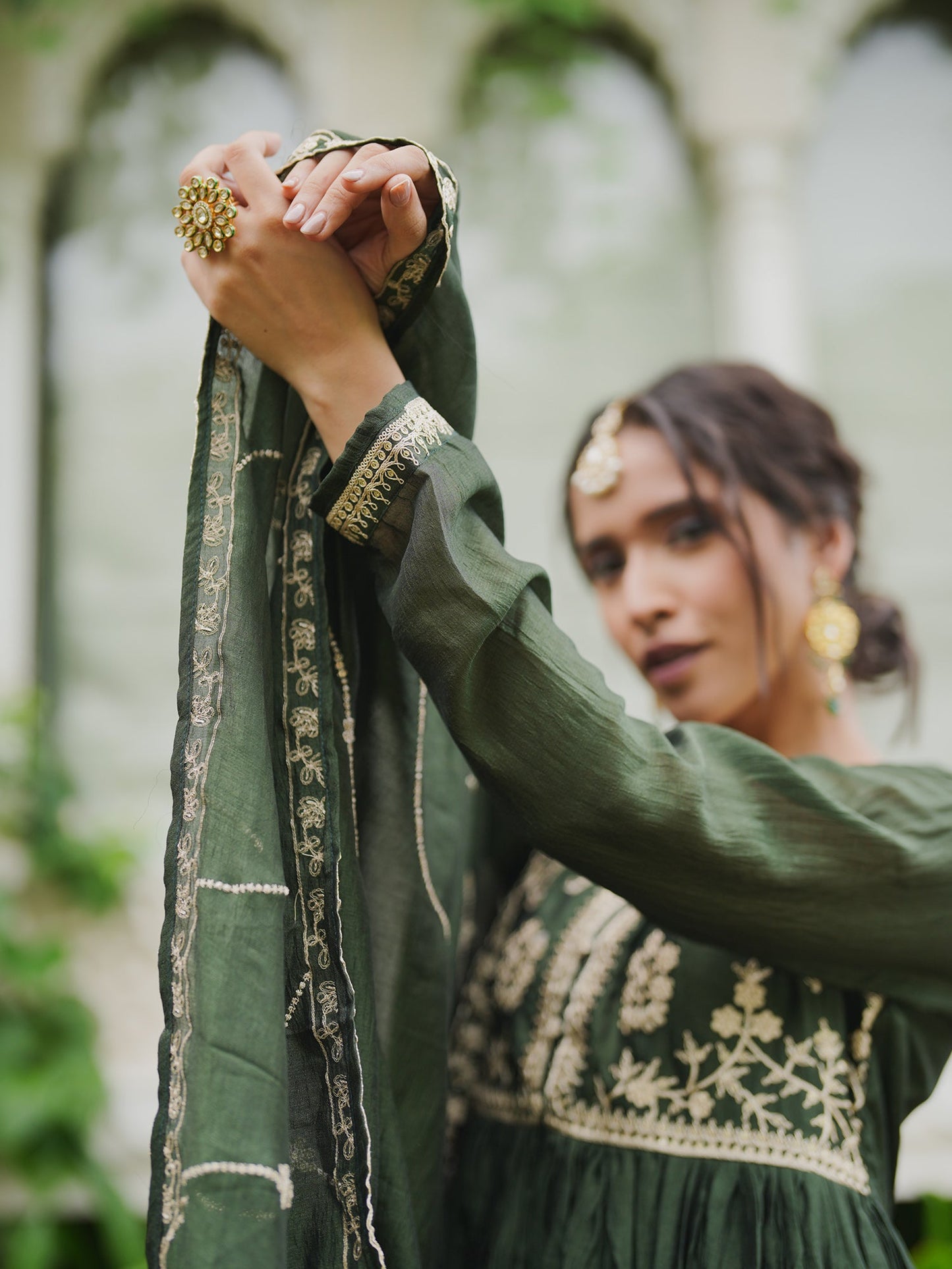 Indo Era Green Embroidered Anarkali Kurta Trousers With Dupatta set