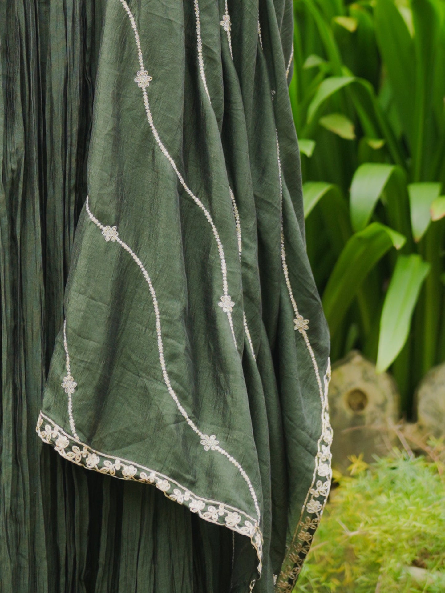Indo Era Green Embroidered Anarkali Kurta Trousers With Dupatta set
