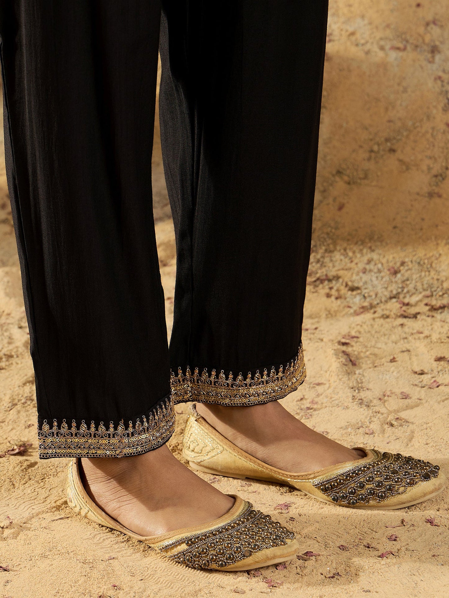 Black Embroidered Straight Kurta Trousers With Dupatta set