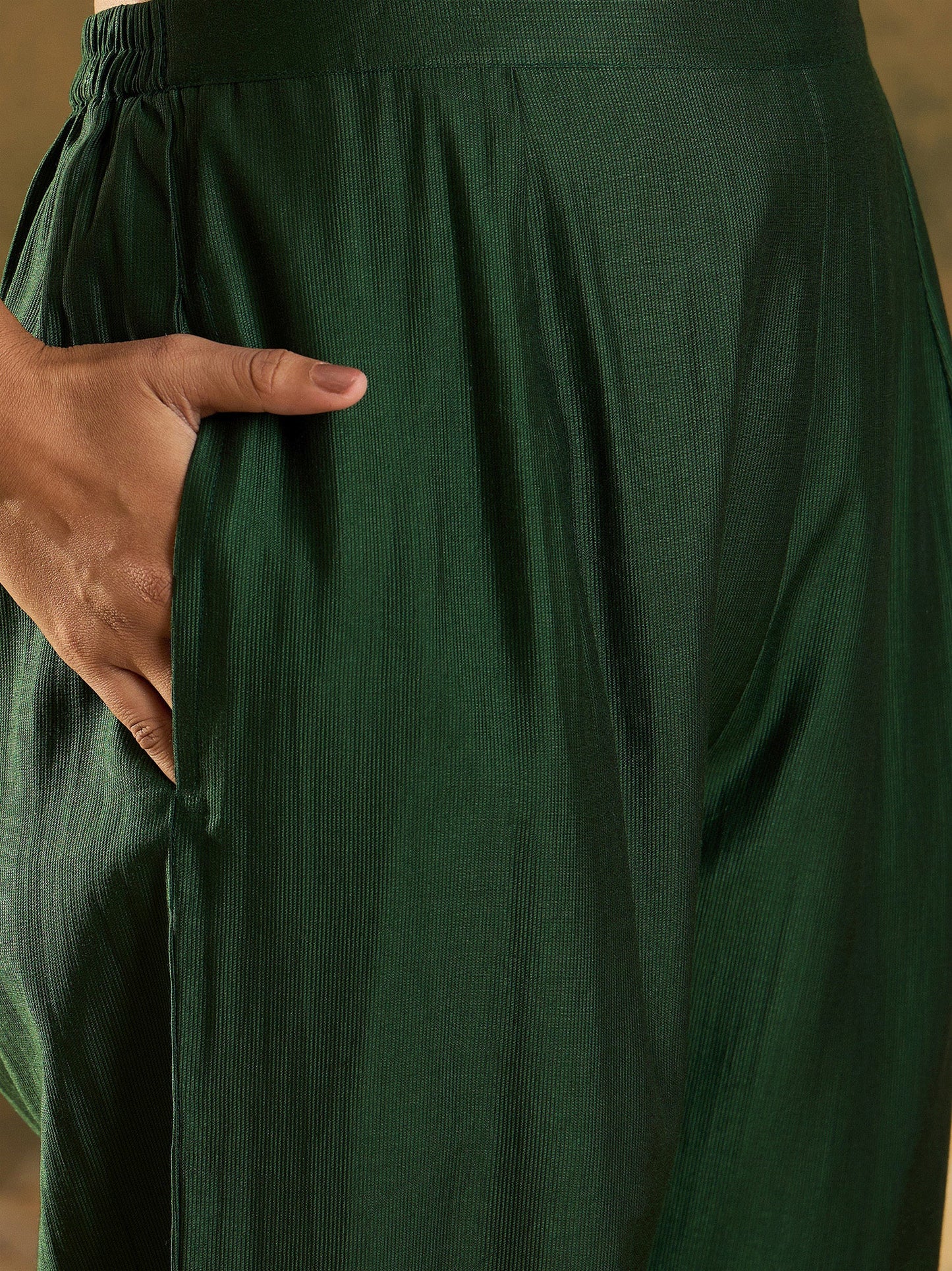 Indo Era Green Embroidered A-Line Kurta Trousers set
