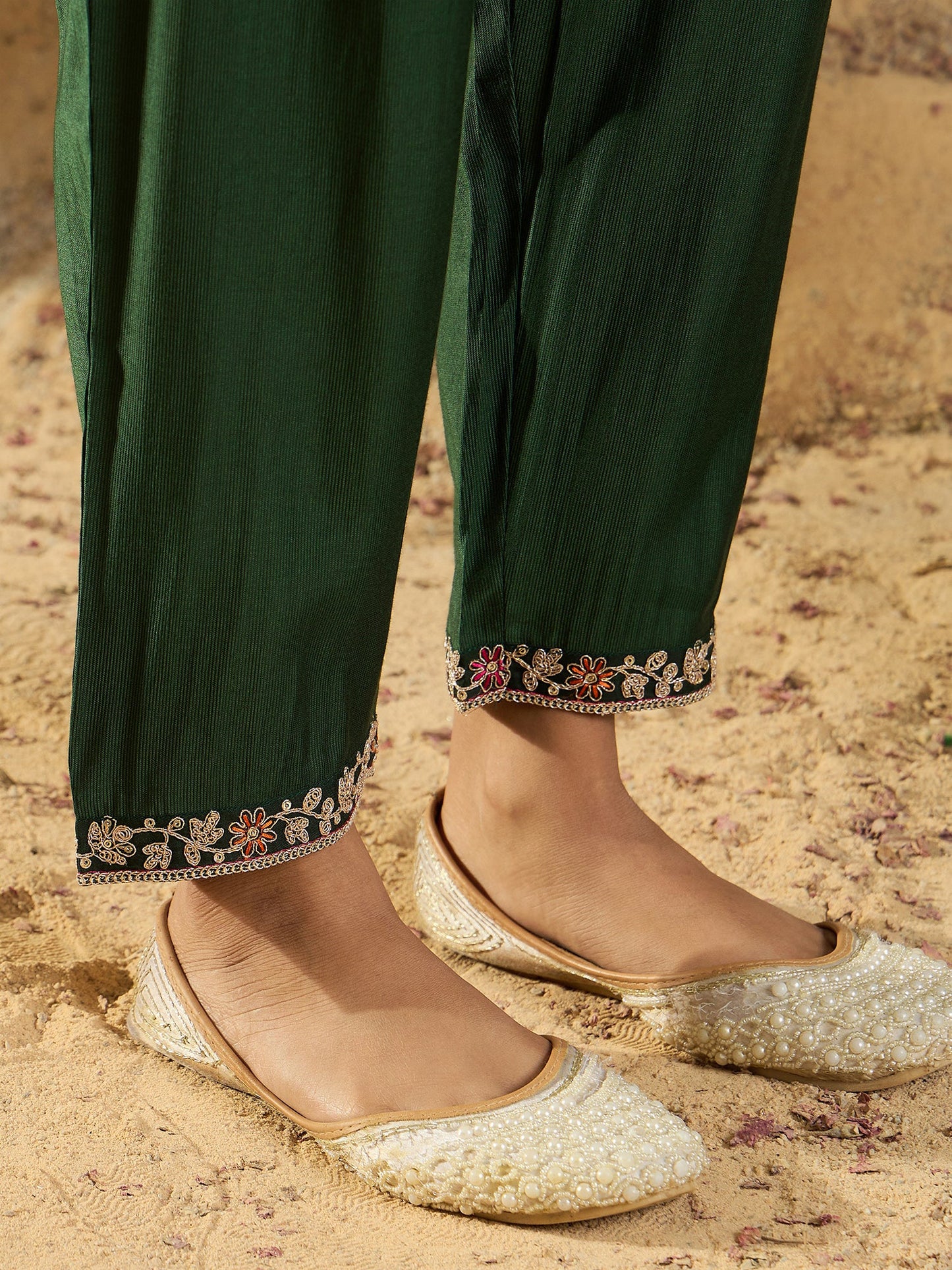 Indo Era Green Embroidered A-Line Kurta Trousers set