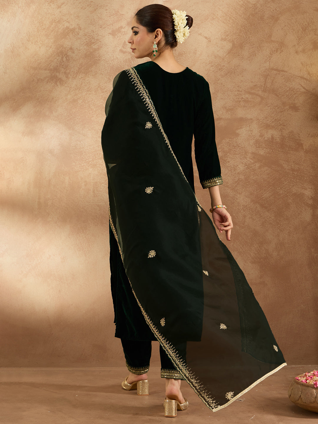 Indo Era Green  Straight Kurta Trousers With Dupatta Set