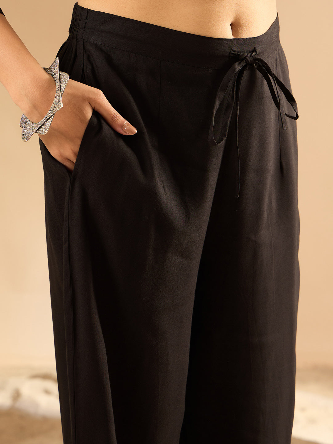 Indo Era Black Printed Straight Kurta Trousers set