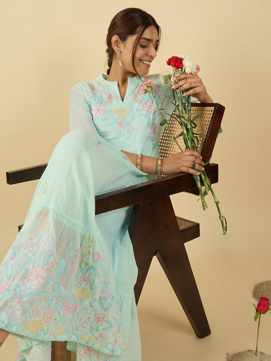 Blue Embroidered Anarkali Kurtas